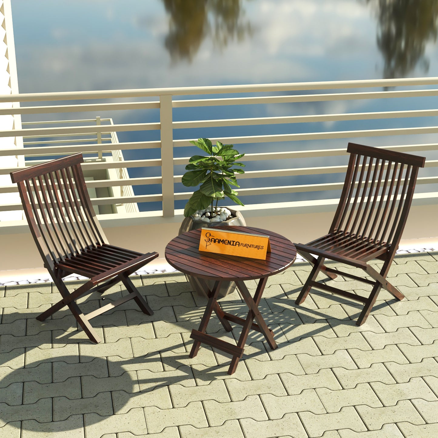 Sheesham Wood Foldable Patio Dining Set for Balcony Garden and Outdoor, 2 Chairs and Table