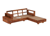 Solid Sheesham Wood L Shape 5 Seater Sofa Set for Living Room, Wooden 5 Seater L Shape Sofa Set with Cushions