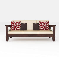 Wooden Solid Sheesham Wood 3 Seater Sofa Set with Beige Cushions