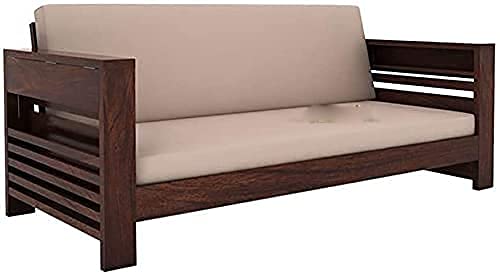 Solid Wood 3 Seater Sofa Set Home Living Room Furniture, Wooden 3-Person Sofa Set, Sheesham Wood Sofa Set