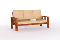 Solid sheesham Wooden 3 Seater Sofa Set for Living Room with Cream Cushions