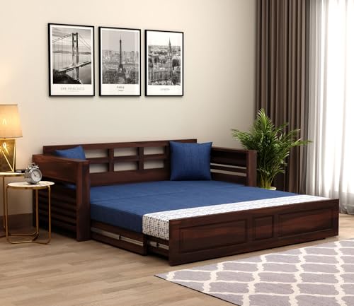 Sheesham Wood Foster 3 Seater Sofa Cum Bed for Living Room Three Seater Sofa Bed for Home Sofa Com Bed Sheesham Wood