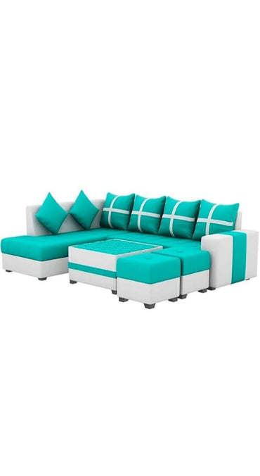 L Shape 7 Seater Sofa Set for Living Room, Hotels & Lounge | L Shape Sofa with Center Table and 2 Puffy & Comfortable Cushion