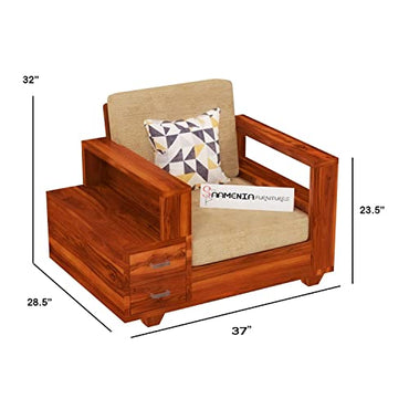 Solid Sheesham Wood 1 Seater Sofa Set for Living Room Furniture