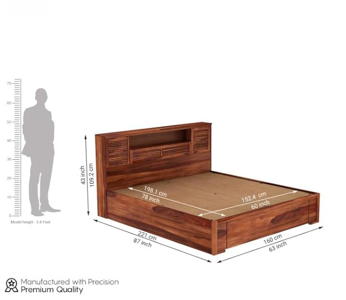 Solid sheesham Wood Wooden Queen Size Bed for Bedroom | Double cot Bed with Box & headboard Storage The Perfect Bed for The Modern Home