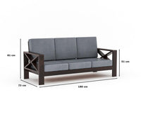 Solid Sheesham Wooden 3 Seater Sofa Set for Living Room with Cushions, X-Legs Sofa Set