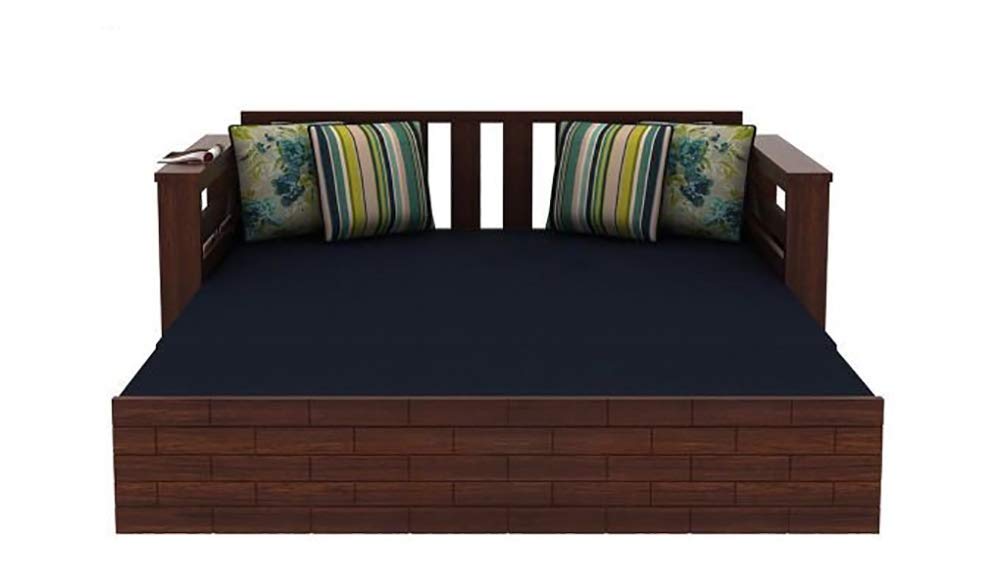 Solid Sheesham Wood Sofa Cum Bed Furniture Set With Storage And Cushions For Living Room Bedroom Drawing Hall