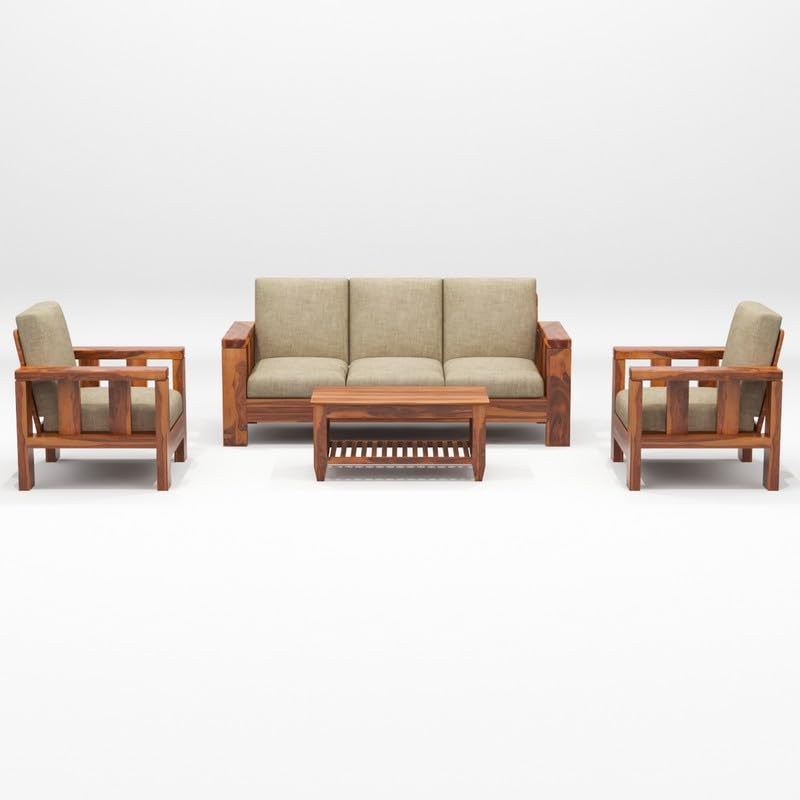 Solid Sheesham Wood 5 Seater Sofa Set for Living Room, 3+1+1 Seater Sofa Sets for Office & Lounge