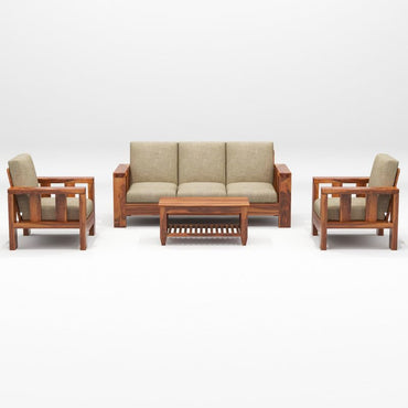 Solid Sheesham Wood 5 Seater Sofa Set for Living Room, 3+1+1 Seater Sofa Sets for Office & Lounge