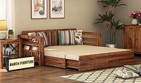 Solid Sheesham Wood Sofa Cum Bed Furniture Set With Storage And Cushions For Living Room Bedroom Drawing Hall