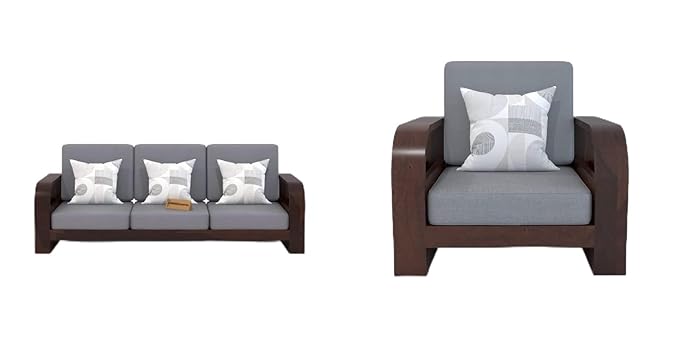 Solid Sheesham Wood Sofa Set, 4 Seater Sofa Set for Living Room, 3+1 Curve Sofa Set, Solid Wood Sofa Set