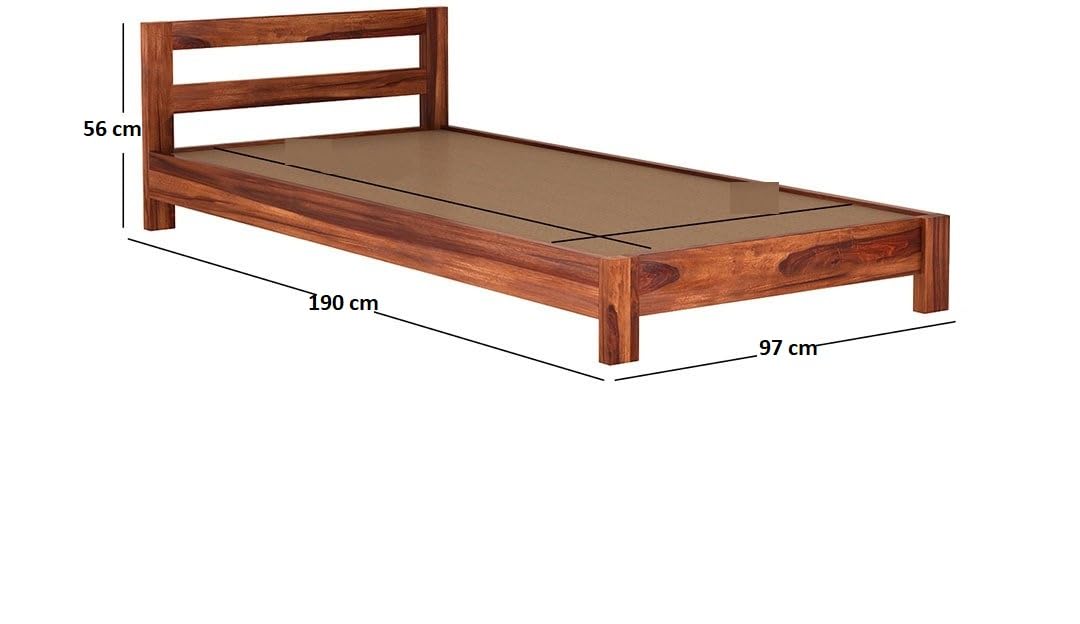 Solid Sheesham Wood Platform Low Height Single Size Bed Without Storage for Bedroom Living Room Wooden Palang for Home Hotel Single Bed Single