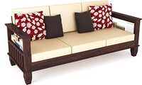 Wooden Solid Sheesham Wood 3 Seater Sofa Set with Beige Cushions