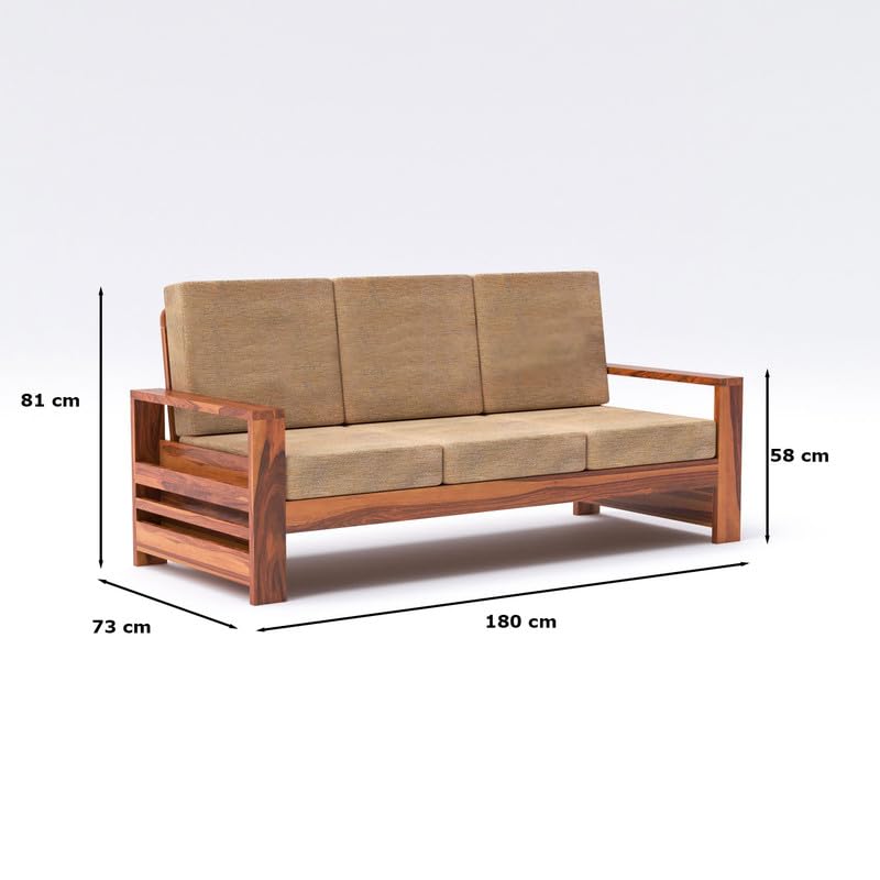 Solid Sheesham Wooden 3 Seater Sofa Set for Living Room