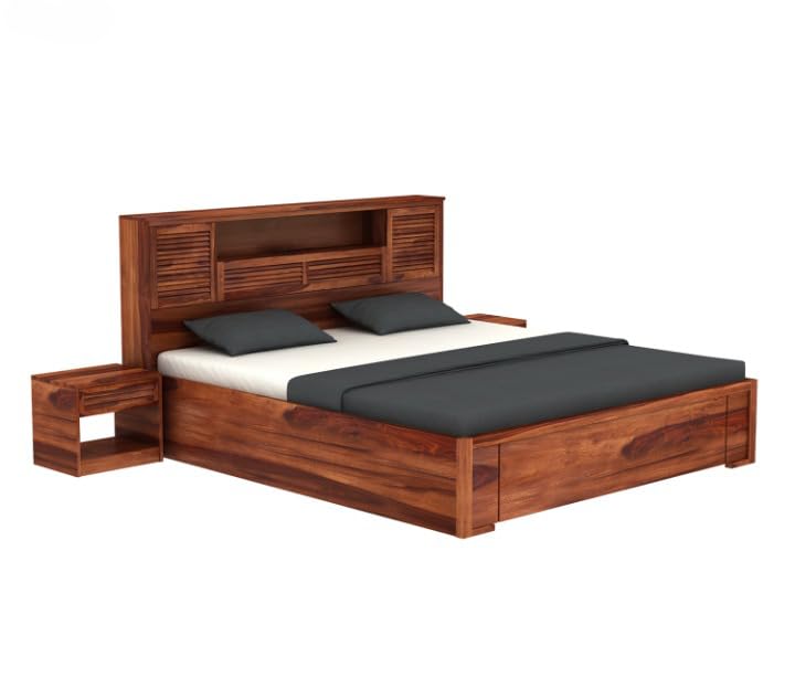 Solid sheesham Wood Wooden Queen Size Bed for Bedroom | Double cot Bed with Box & headboard Storage The Perfect Bed for The Modern Home