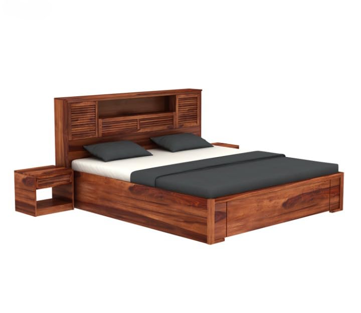 Solid sheesham Wood Wooden King Size Bed for Bedroom | Double cot Bed with Box & headboard Storage The Perfect Bed for The Modern Home