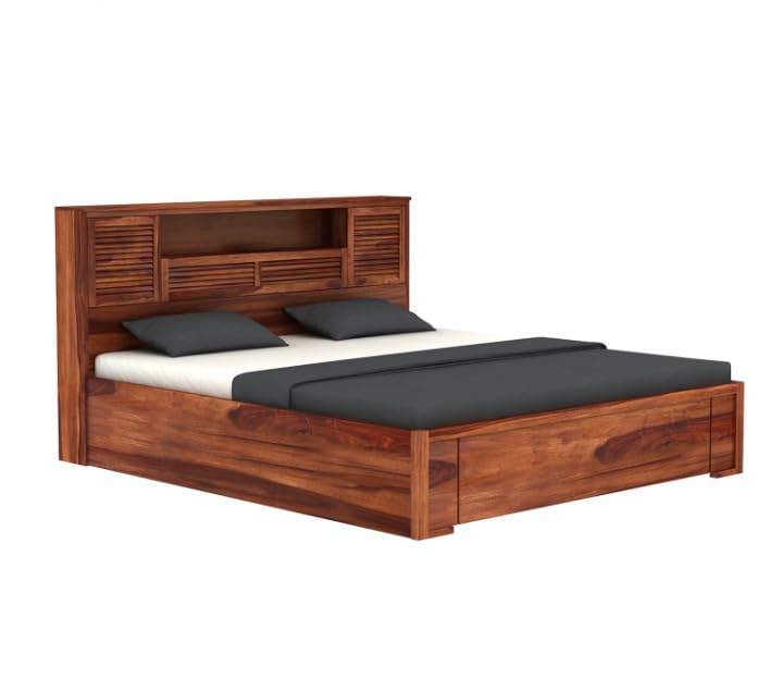 Solid sheesham Wood Wooden Queen Size Bed for Bedroom | Double cot Bed with Box & headboard Storage The Perfect Bed for The Modern Home