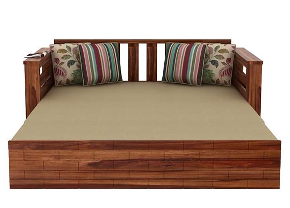 Solid Sheesham Wood Sofa Cum Bed Furniture Set With Storage And Cushions For Living Room Bedroom Drawing Hall