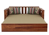 Solid Sheesham Wood Sofa Cum Bed Furniture Set With Storage And Cushions For Living Room Bedroom Drawing Hall