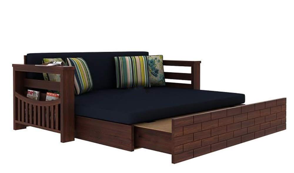 Solid Sheesham Wood Sofa Cum Bed Furniture Set With Storage And Cushions For Living Room Bedroom Drawing Hall