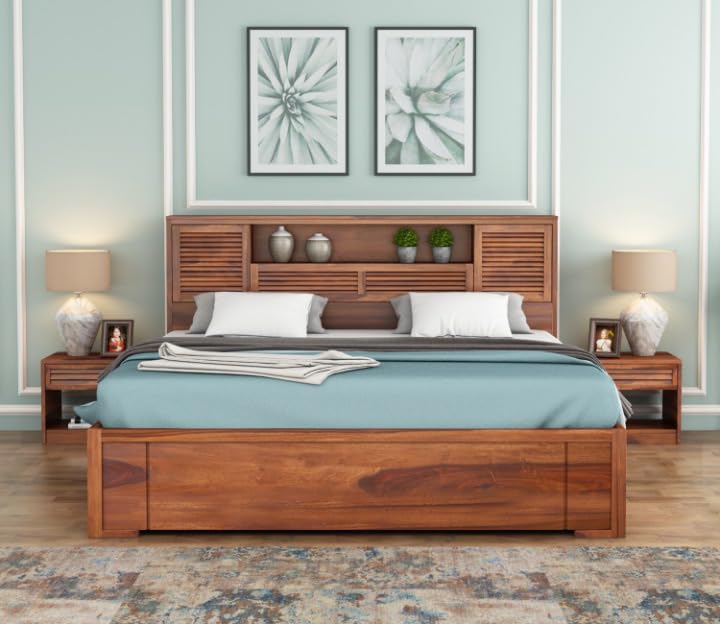 Solid sheesham Wood Wooden Queen Size Bed for Bedroom | Double cot Bed with Box & headboard Storage The Perfect Bed for The Modern Home