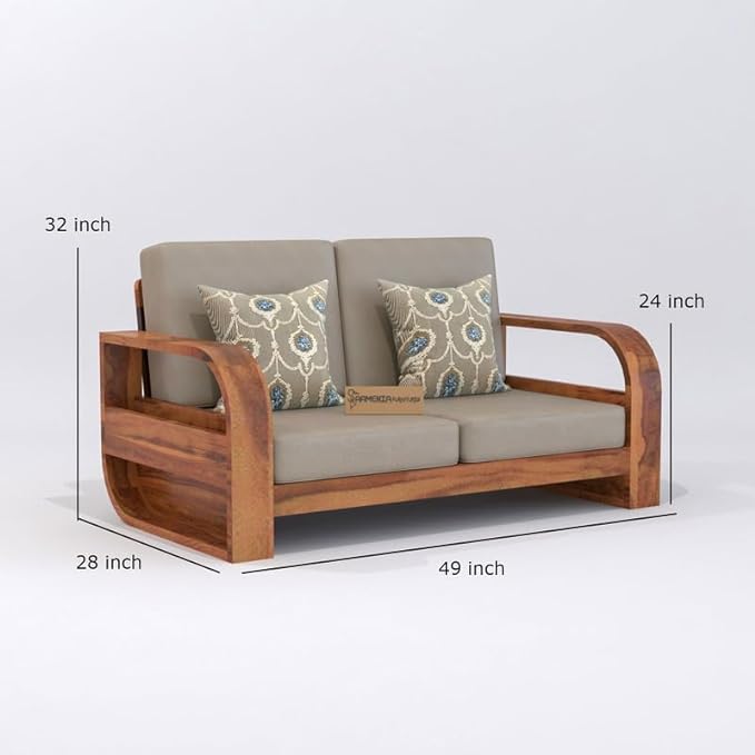 Solid Sheesham Wood Sofa Set, 2 Seater Sofa Set for Living Room, Curve Sofa Set, Solid Wood Sofa Set