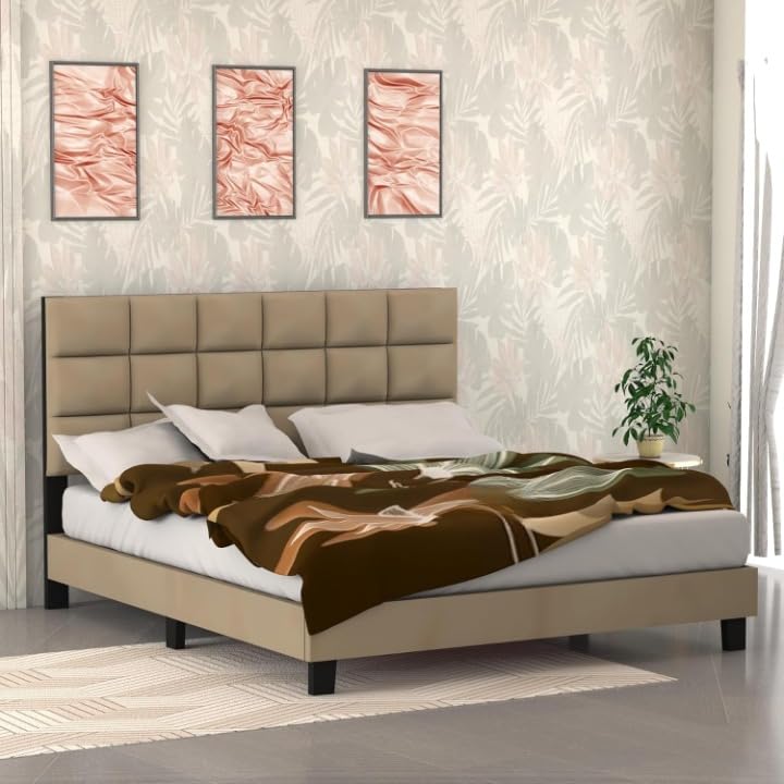 Engineeredwood Modern Upholstered Queen Size Bed for Bedroom | Upholestery Premium Fabric Cot for Home- 6.5 X 5 Ft Bed (Candler, Queen)
