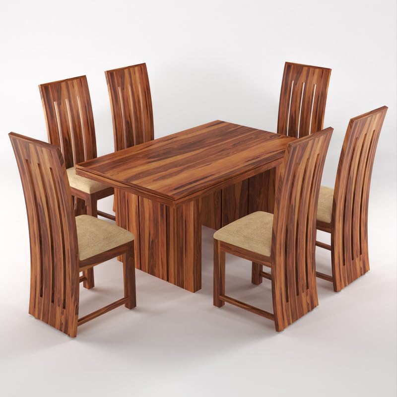 Solid Sheesham Wood Dining Room Sets 6 Seater Poster Dining Table with 6 Cushions Chairs for Dining Room, Living Room, Restaurant, Cafeteria