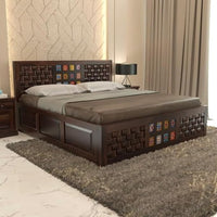 Solid Sheesham Wood King Size for Bedroom, Hotel | Double Bed with Box Storage Furniture for Bedroom|King Box Bed with Storage