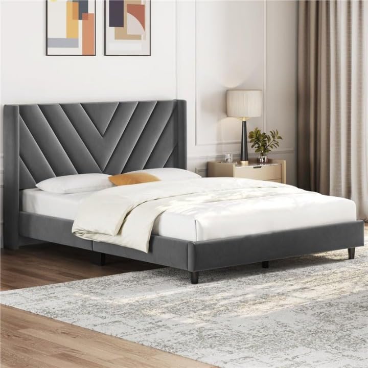 Engineeredwood Modern Upholstered King Size Bed for Bedroom | Upholestery Premium Fabric Cot for Home- 6.5 X 6 Ft Bed