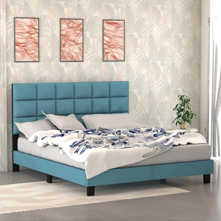 Engineeredwood Modern Upholstered Queen Size Bed for Bedroom | Upholestery Premium Fabric Cot for Home- 6.5 X 5 Ft Bed (Candler, Queen)