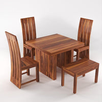 olid Sheesham Wood Dining Room Sets 4 Seater Poester Dining Table with 3 Chairs & 1 Bench for Dining Room, Living Room, Restaurant, Cafeteria