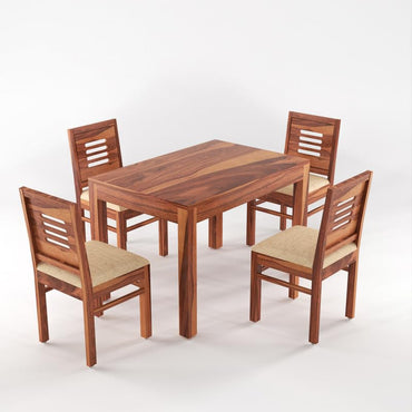 olid Sheesham Wood Dining Room Sets 4 Seater Dining Table with 4 Cushions Chairs for Dining Room, Living Room, Kitchen, Hotel, Restaurant