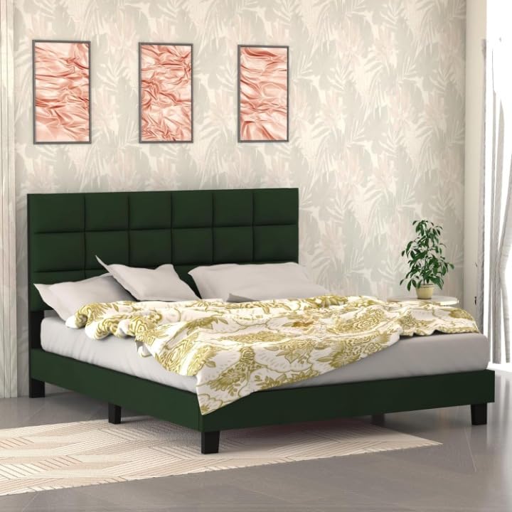 Engineeredwood Modern Upholstered Queen Size Bed for Bedroom | Upholestery Premium Fabric Cot for Home- 6.5 X 5 Ft Bed (Candler, Queen)