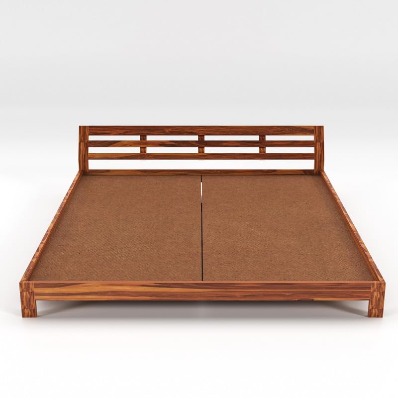 Solid Sheesham Wood Low Height Double Bed Without Storage for Bedroom, Living Room, Hotels Furniture