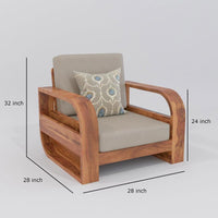 Solid Sheesham Wood Sofa Set, 1 Seater Sofa Set for Living Room, Curve Sofa Set, Solid Wood Sofa Set