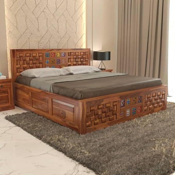 Solid Sheesham Wood King Size for Bedroom, Hotel | Double Bed with Box Storage Furniture for Bedroom|King Box Bed with Storage