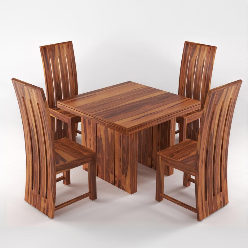 Solid Sheesham Wood Dining Room Sets 4 Seater Poster Dining Table with 4 Chairs for Dining Room, Living Room, Kitchen, Hotel, Restaurant, Cafeteria