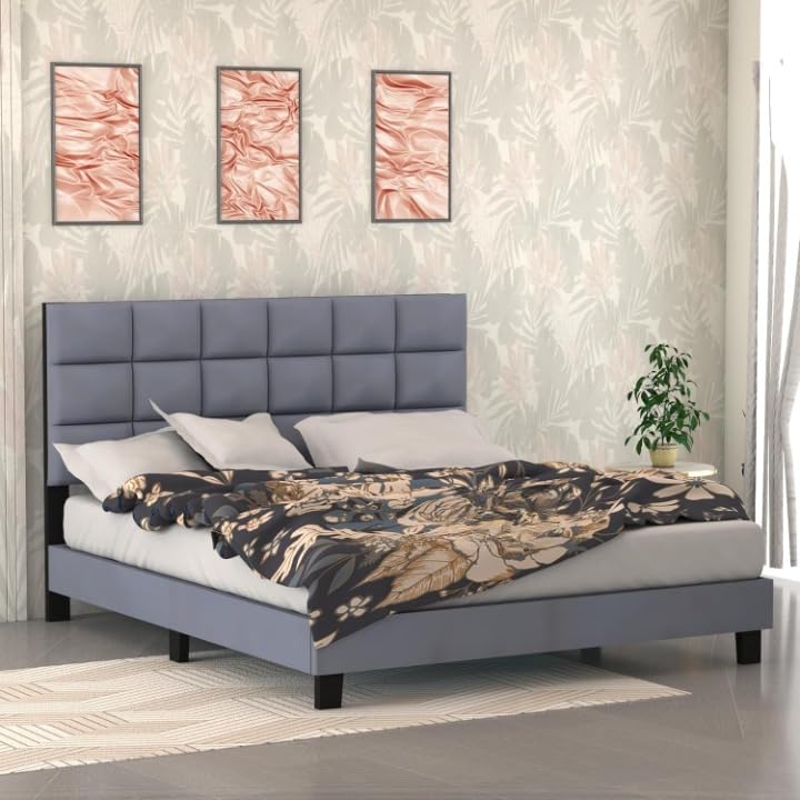 Engineeredwood Modern Upholstered Queen Size Bed for Bedroom | Upholestery Premium Fabric Cot for Home- 6.5 X 5 Ft Bed (Candler, Queen)