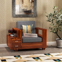 Solid Sheesham Wood 1 Seater Sofa Set for Living Room Furniture