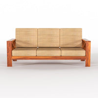 Solid Sheesham Wooden 3 Seater Sofa Set for Living Room with Cushions, X-Legs Sofa Set