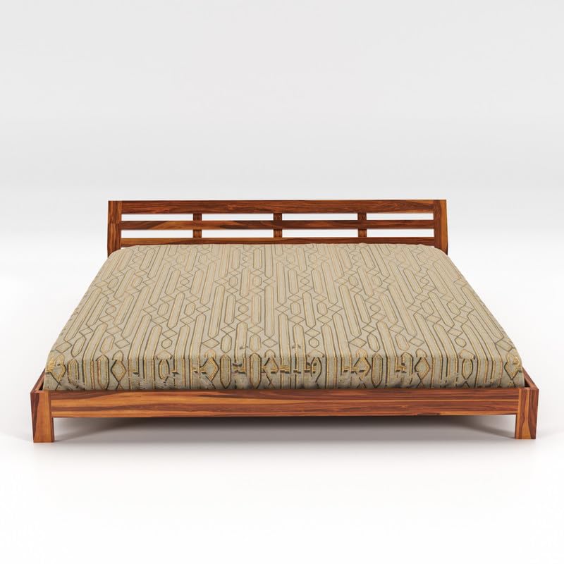 Solid Sheesham Wood Low Height Double Bed Without Storage for Bedroom, Living Room, Hotels Furniture