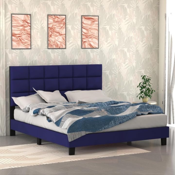 Engineeredwood Modern Upholstered Queen Size Bed for Bedroom | Upholestery Premium Fabric Cot for Home- 6.5 X 5 Ft Bed (Candler, Queen)