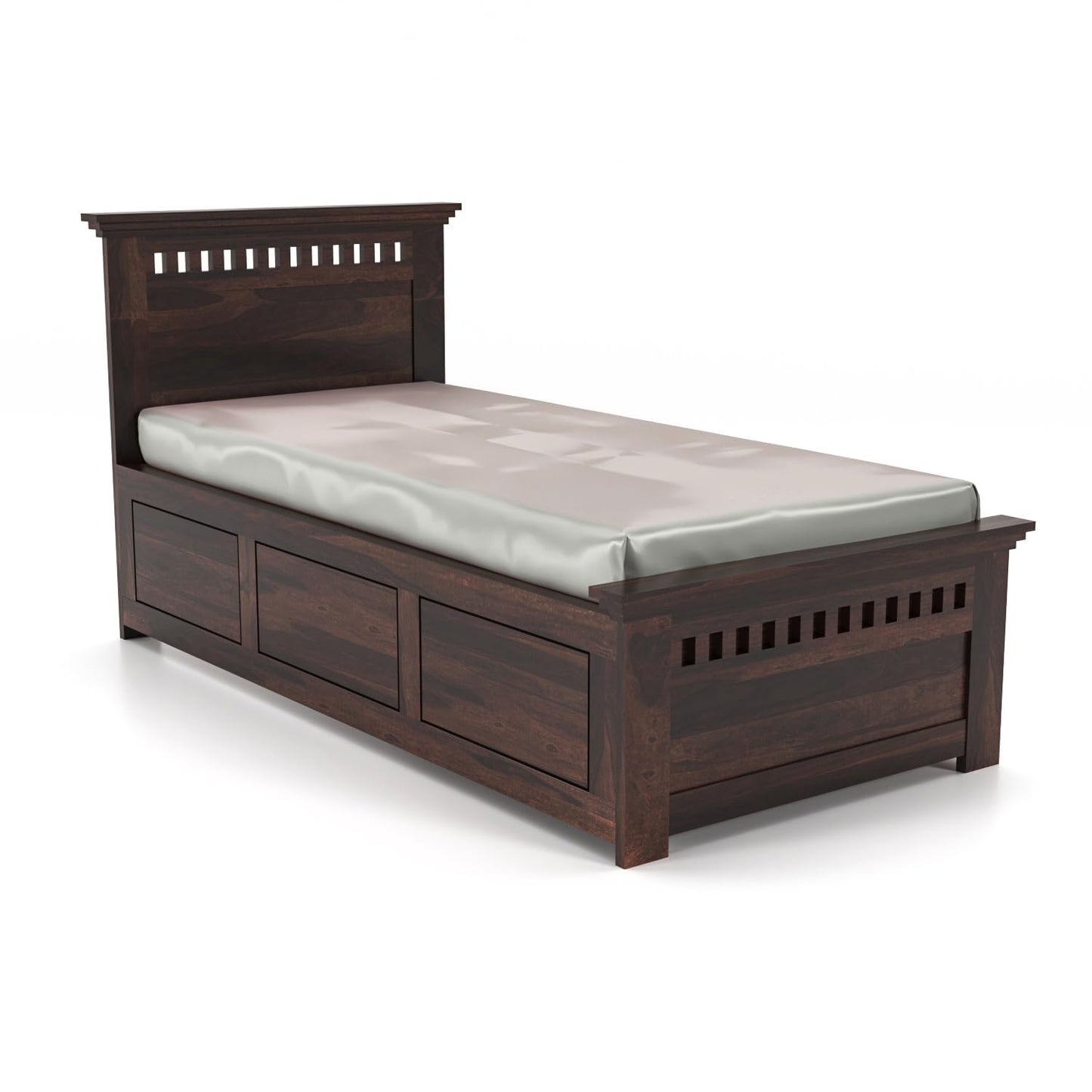 Solid Sheesham Wood Bedroom Furniture Single Bed with Storage Without Mattress for Bedroom, Living Room, Hotel, Guest Room