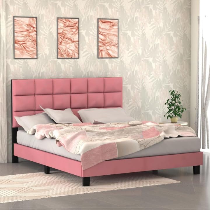 Engineeredwood Modern Upholstered Queen Size Bed for Bedroom | Upholestery Premium Fabric Cot for Home- 6.5 X 5 Ft Bed (Candler, Queen)