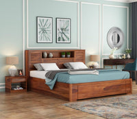 Solid sheesham Wood Wooden Queen Size Bed for Bedroom | Double cot Bed with Box & headboard Storage The Perfect Bed for The Modern Home