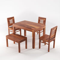 Sheesham Wood Dining Room Sets 4 Seater Dining Table with 3 Chairs & 1 Bench for Dining Room, Living Room, Kitchen, Hotel, Restaurant