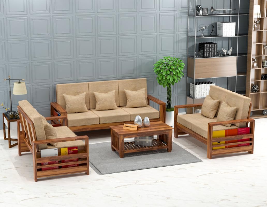 Solid Sheesham Wooden 7 Seater Sofa Set for Living Room, Office & Lounge, 3+2+2 Seater Sofa Sets for Home