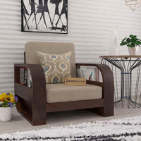 Solid Sheesham Wood Sofa Set, 1 Seater Sofa Set for Living Room, Curve Sofa Set, Solid Wood Sofa Set