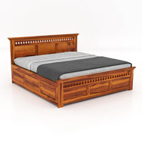 Sheesham Wood Armania King Size Bed with Box Storage for Bedroom Living Room Wooden Double Bed Palang